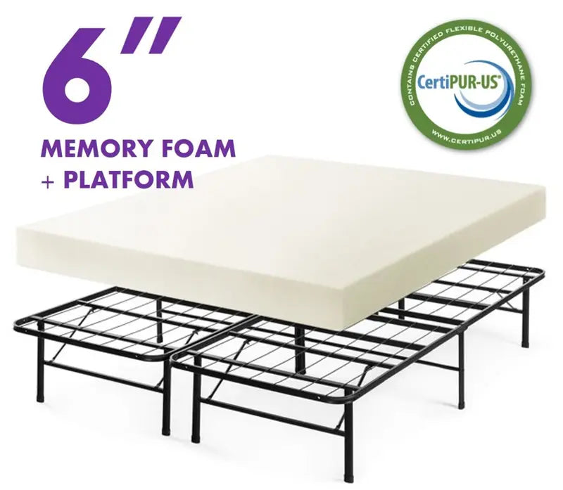 6" Memory Foam Mattress with Metal Platform Bed College Special - Drop Shipping Available!
