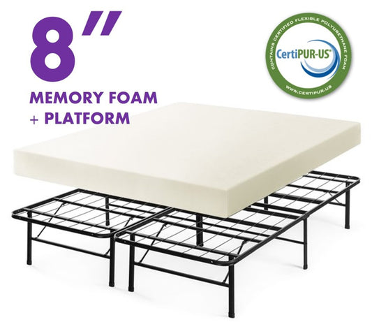 8" Memory Foam Mattress with Metal Platform Bed College Special - Drop Shipping Available!